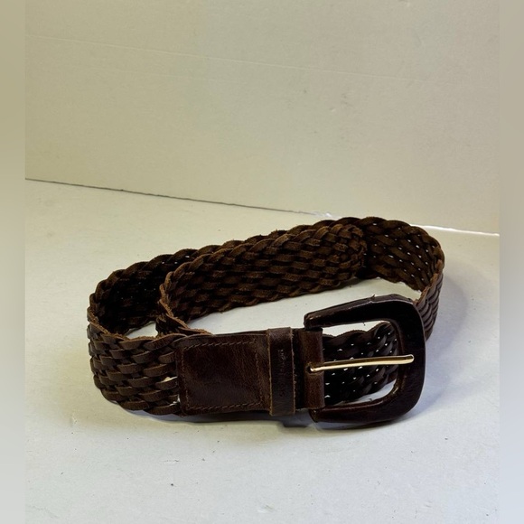 Michael Kors Signed Dark Brown Leather Woven Belt with Large Buckle - Picture 5 of 8